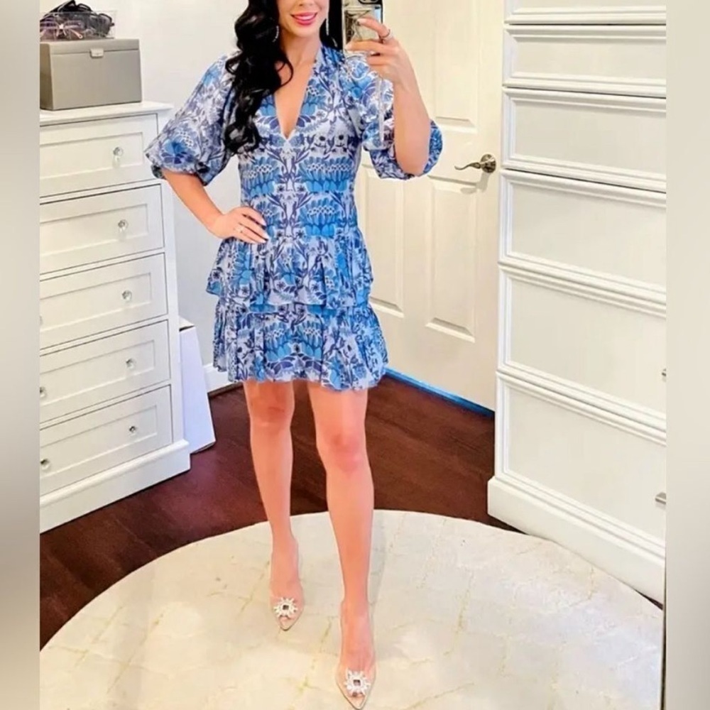 New! SANDRO PARIS Eyana Yana Scarf Linen Print Mini Dress 💙 XS - Picture 10 of 11